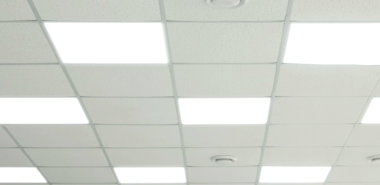 Square LED Panels in a recessed ceiling