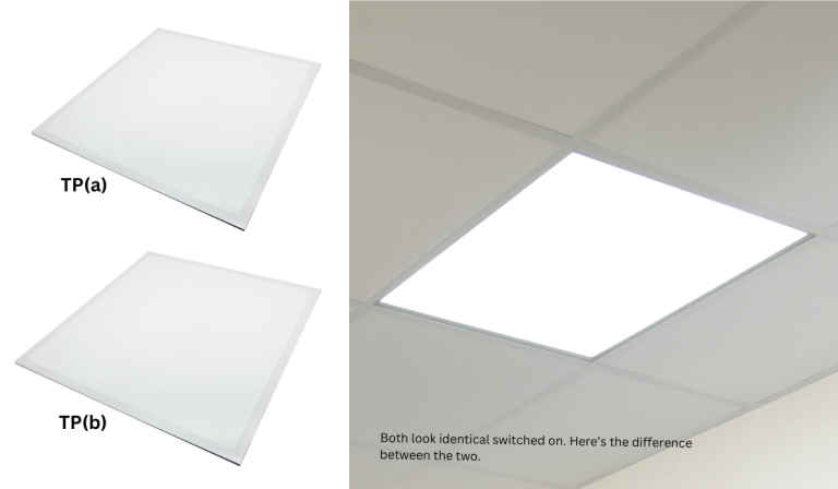 Two LED Panels side by side comparing TP(a) and TP(b) diffusers.