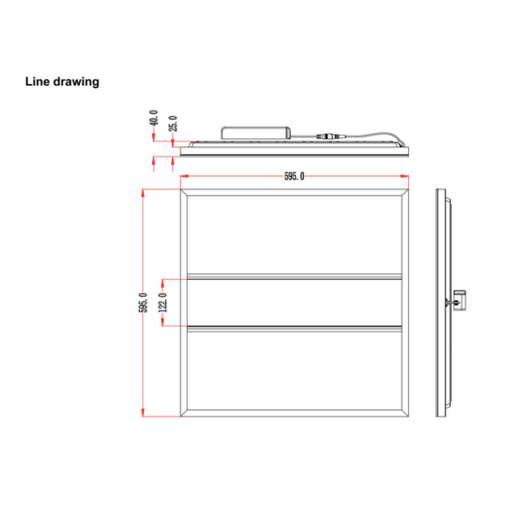 Kante UGR19 600x600 16w/21w/25w/30w LED Panel - 4000K Line Drawing